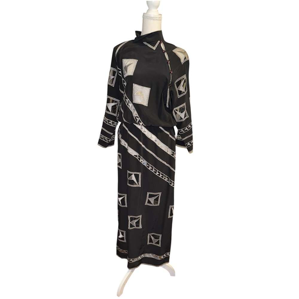 Chloe Authentic Vintage Maxi Dress with Cream Geometric mesh cut out (see size)